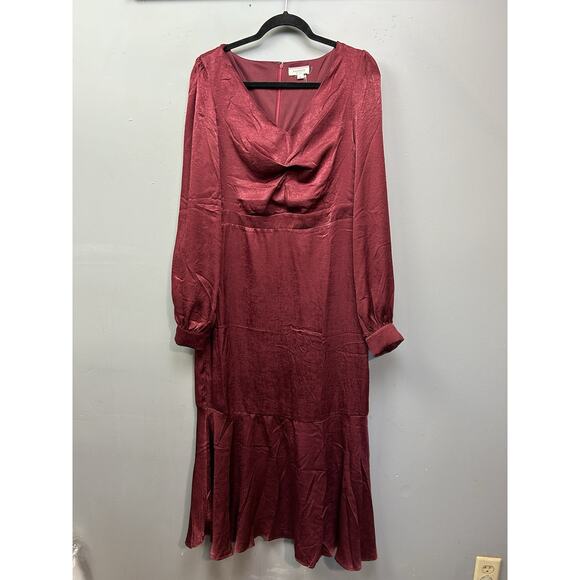 Andree by Unit Dress Womens Medium Burgundy‎ Maroon Satin Elegant Maxi - Picture 1 of 9